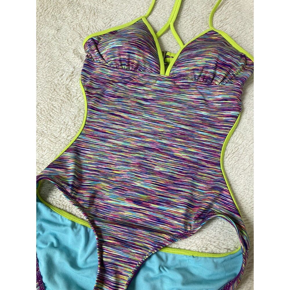 Athleta USA Made 2013 Line Space Dye Kata One Piece Back Cut Out T Back Strap S